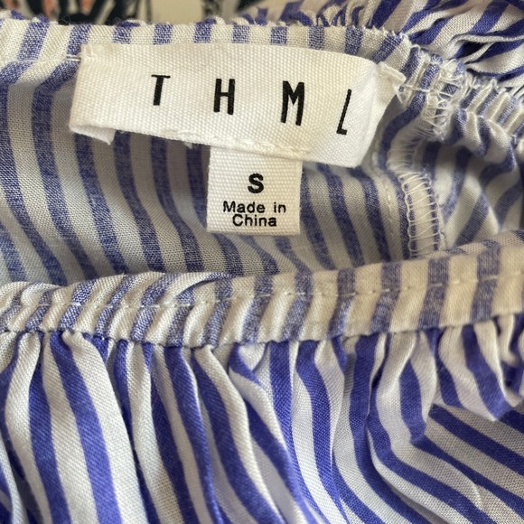 EUC THML Embroidered Blue White Striped Wrap Front Maxi Dress w/ Tassels… - Picture 8 of 11